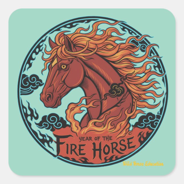 Sticker Carré Année du Cheval de Feu (Devant)