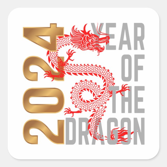 Sticker Carré Année du dragon Année 2024 Zodiac chinois (Devant)