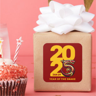 Sticker Carré Année rouge or du serpent 2025