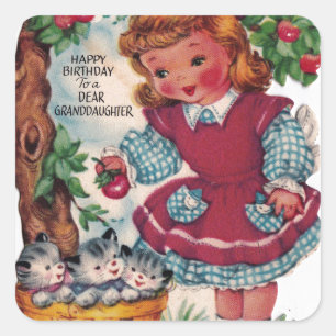 Sticker Carré Années 1930 Vintage Joyeux anniversaire petite-fil