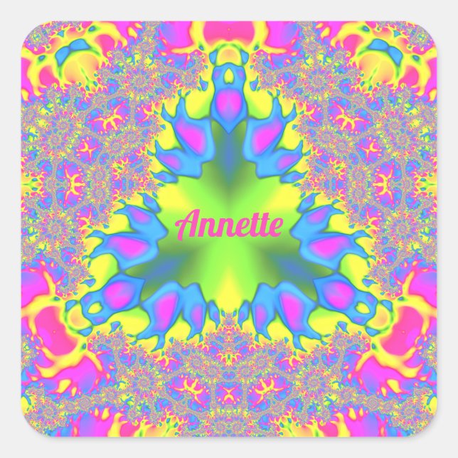 Sticker Carré ANNETTE ~ Teintes Jaune, Vert, Rose, Bleu ~  (Devant)
