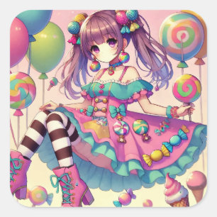 Sticker Carré Annime fille Candy