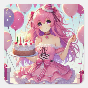 Sticker Carré Annime rose fille