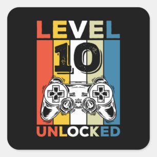 Sticker Carré Anniversaire 10ème Niveau Débloqué 10 Jeux Vintage