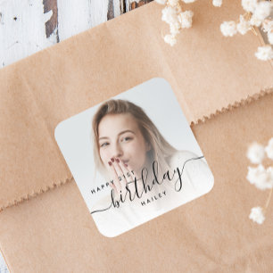 Sticker Carré Anniversaire 21 ans écriture noire personnalisée a
