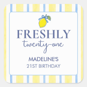 Sticker Carré Anniversaire 21 Tendance Citron Frais