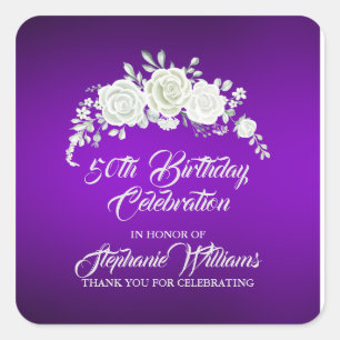 Sticker Carré Anniversaire 50 ans femme vintage rose blanc viole
