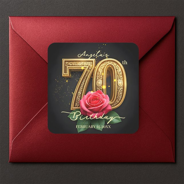 Sticker Carré Anniversaire 70 ans Rose Gold Filigree Luxueux Gla (Créateur téléchargé)