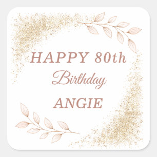 Sticker Carré Anniversaire 80 Ans Paillettes Or Elégant