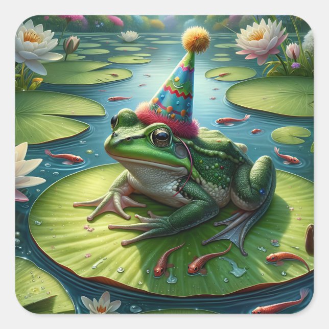 Sticker Carré Anniversaire à thème de la grenouille (Devant)