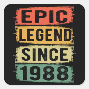 Sticker Carré anniversaire âgé de 37 ans 1988 Légende épique 37e