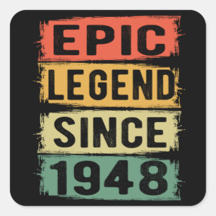 Sticker Carré anniversaire âgé de 77 ans 1948 Légende épique 77e
