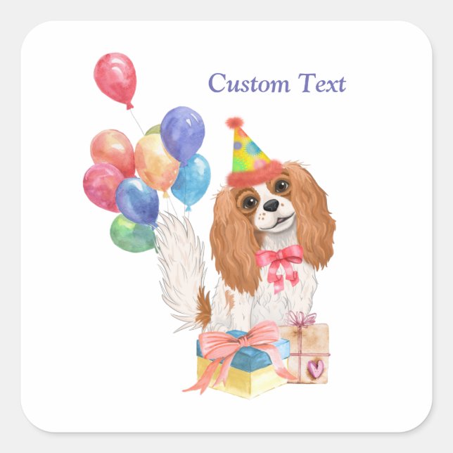 Sticker Carré Anniversaire Blenheim Cavalier King Charles Spanie (Devant)