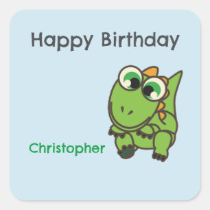 Sticker Carré Anniversaire bleu de dinosaures vert mignon person
