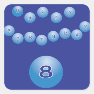 Sticker Carré Anniversaire bleu pour l'âge 8 de garçon
