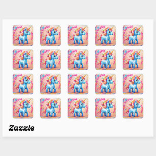 Sticker Carré Anniversaire coloré de la licorne Pinata