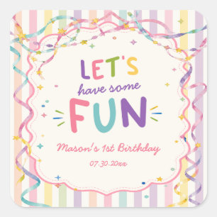 Sticker Carré Anniversaire Coloré Rayures Amusantes