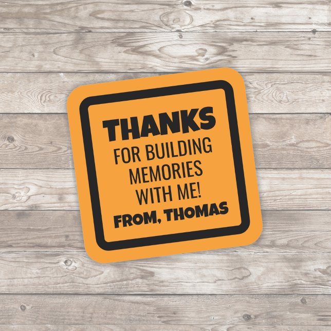 Sticker Carré Anniversaire Construction Orange (Orange Construction Sign Sticker)