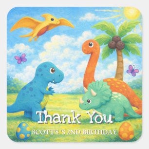 Sticker Carré Anniversaire d'amis dinosaures colorés mignons