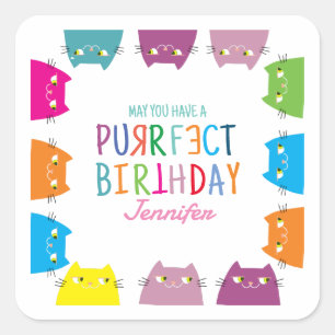 Sticker Carré Anniversaire d'amour de chat Kawaii