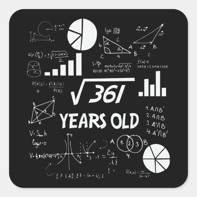 Sticker Carré anniversaire de 19 ans Geeky Math 19e anniversaire (Devant)