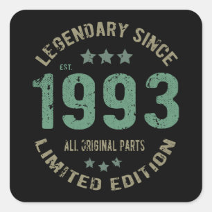 Sticker Carré anniversaire de 28 ans 1993 Légende depuis 28e ann