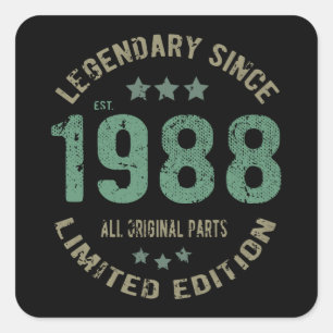 Sticker Carré anniversaire de 37 ans 1988 Légende 37e anniversai