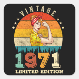 Sticker Carré anniversaire de 54 ans 1971 Vintage 54e anniversai