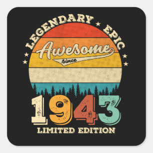 Sticker Carré anniversaire de 82 ans 1943 Magnifique 82e anniver