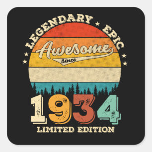 Sticker Carré anniversaire de 91 ans 1934 Magnifique 91e anniver