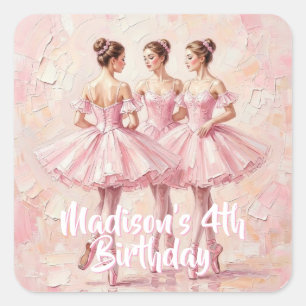 Sticker Carré anniversaire de ballerine rose coquette 