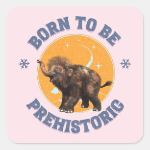 Sticker Carré Anniversaire de bébé mammouth préhistorique drôle