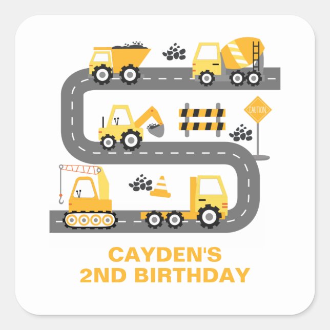 Sticker Carré Anniversaire de camion de construction (Devant)