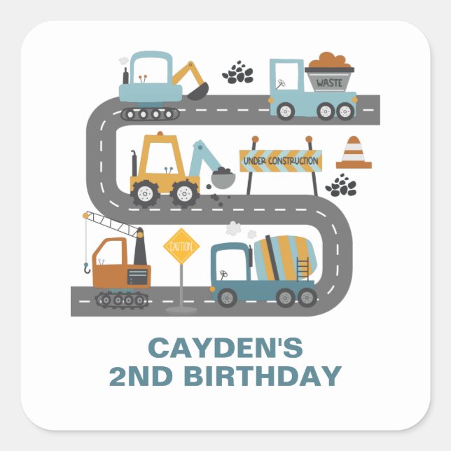 Sticker Carré Anniversaire de camion de construction (Devant)