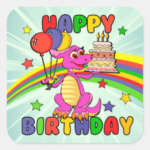Sticker Carré Anniversaire de dinosaure pour les enfants mignons