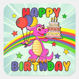 Sticker Carré Anniversaire de dinosaure pour les enfants mignons