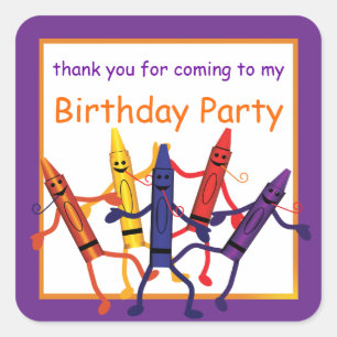 Sticker Carré Anniversaire de enfant Crayon Party favorise Stick