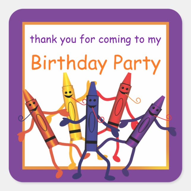 Sticker Carré Anniversaire de enfant Crayon Party favorise Stick (Devant)