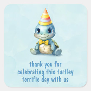 Sticker Carré Anniversaire de enfant de tortue d'aquarelle migno