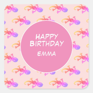 Sticker Carré Anniversaire de enfant personnalisé Rainbow Gecko 