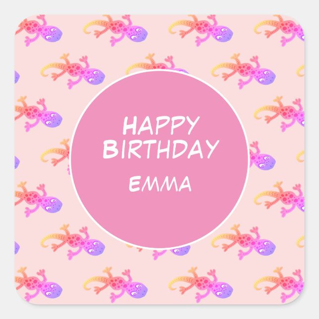 Sticker Carré Anniversaire de enfant personnalisé Rainbow Gecko  (Devant)