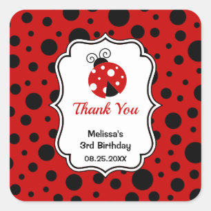 Sticker Carré Anniversaire de enfant Pois Red Black Ladybug Fram
