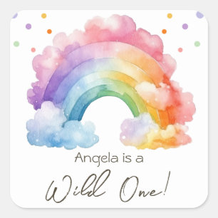 Sticker Carré Anniversaire de enfant Rainbow Wild One