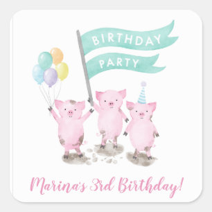 Sticker Carré Anniversaire de enfant rose