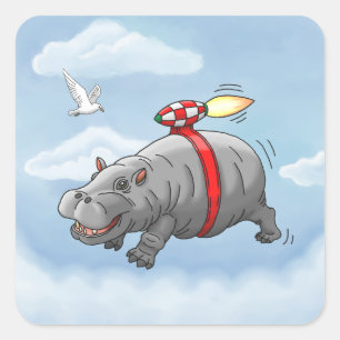 Sticker Carré Anniversaire de Hippo Fusée