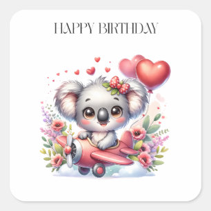 Sticker Carré Anniversaire de Koala Volant