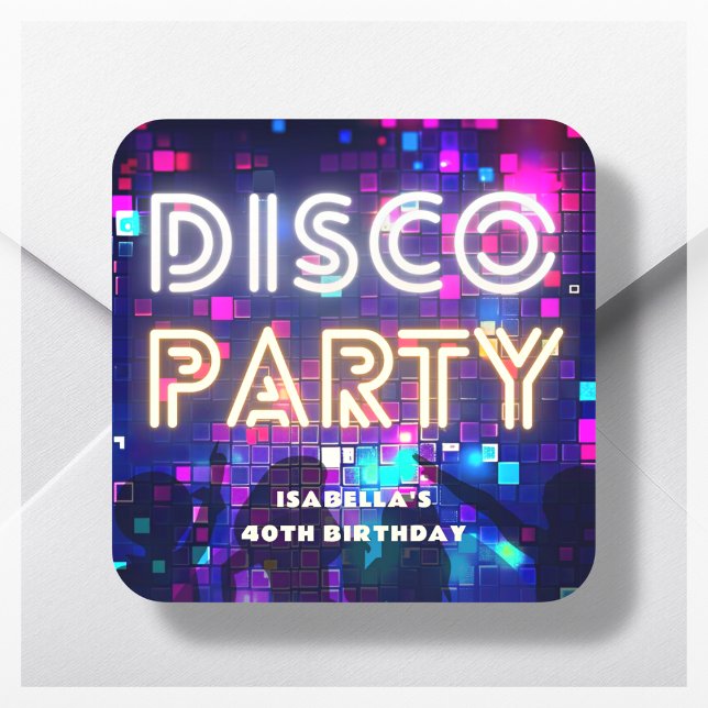Sticker Carré Anniversaire de la fête Retro Disco (Créateur téléchargé)