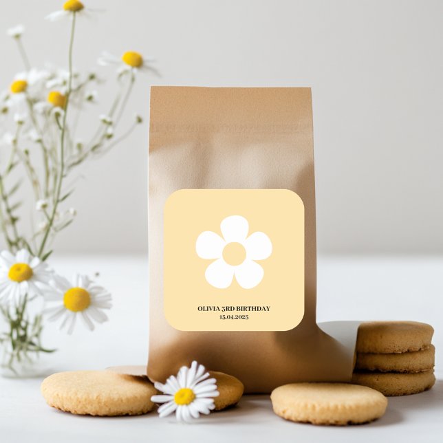 Sticker Carré Anniversaire de la marguerite jaune | Élégante fêt (Créateur téléchargé)