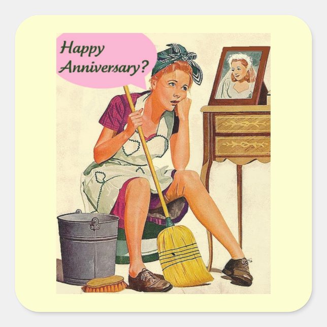 Sticker Carré Anniversaire de la ménagère rétro (Devant)