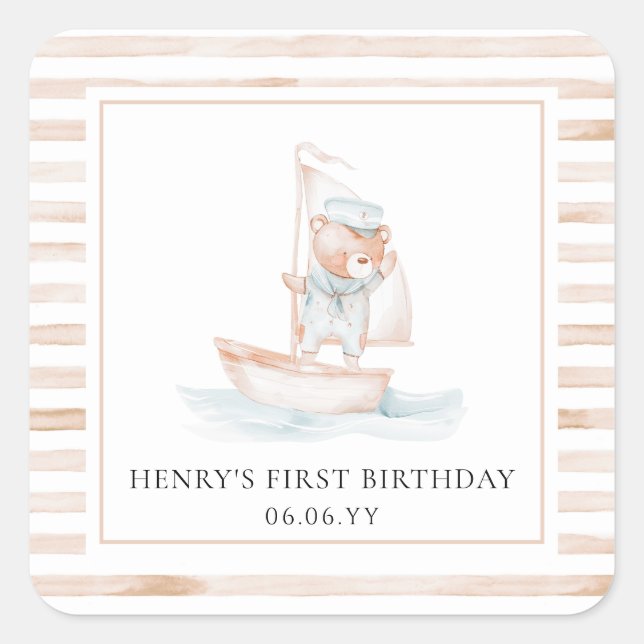 Sticker Carré Anniversaire de l'ours de mer Tan Striday (Devant)